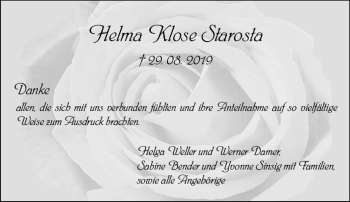Traueranzeige von Helma Klose Starosta von vrm-trauer