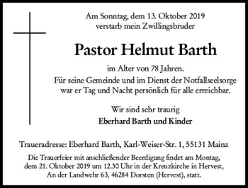 Traueranzeige von Helmut Barth von vrm-trauer