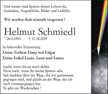 Traueranzeige von Helmut Schmiedl von vrm-trauer