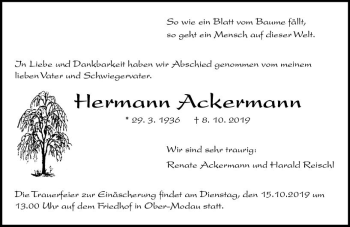 Traueranzeige von Hermann Ackermann von vrm-trauer