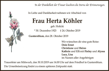Traueranzeige von Herta Köhler von vrm-trauer