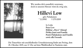 Traueranzeige von Hilievi Low von vrm-trauer