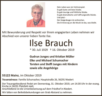 Traueranzeige von Ilse Brauch von vrm-trauer