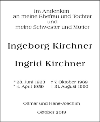 Traueranzeige von Ingrid Kirchner von vrm-trauer