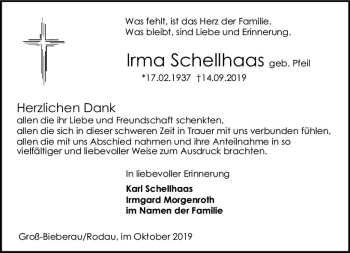 Traueranzeige von Irma Schellhaas von vrm-trauer