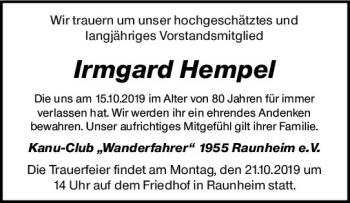 Traueranzeige von Irmgard Heime von vrm-trauer