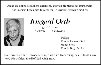 Traueranzeige von Irmgard Orth von vrm-trauer