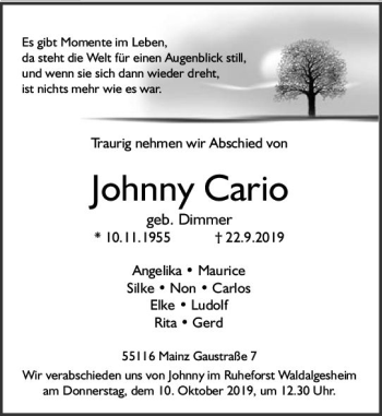 Traueranzeige von Johnny Cario von vrm-trauer
