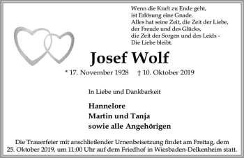 Traueranzeige von Josef Wolf von vrm-trauer