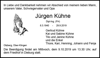 Traueranzeige von Jürgen Kühne von vrm-trauer