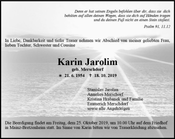 Traueranzeige von Karin Jarolim von vrm-trauer
