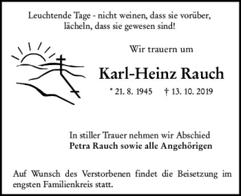 Traueranzeige von Karl-Heinz Rauch von vrm-trauer