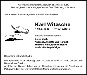 Traueranzeige von Karl Witzsche von vrm-trauer