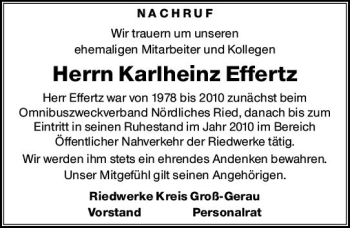Traueranzeige von Karlheinz Effertz von vrm-trauer