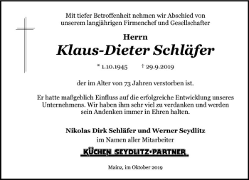 Traueranzeige von Klaus-Dieter Schläfer von vrm-trauer