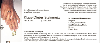 Traueranzeige von Klaus-Dieter Steinmetz von vrm-trauer