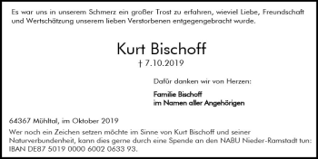 Traueranzeige von Kurt Bischoff von vrm-trauer