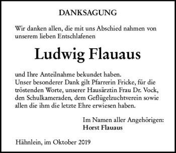 Traueranzeige von Ludwig Flauaus von vrm-trauer