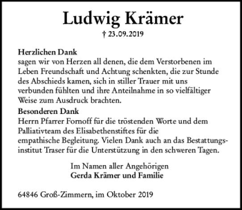 Traueranzeige von Ludwig Krämer von vrm-trauer