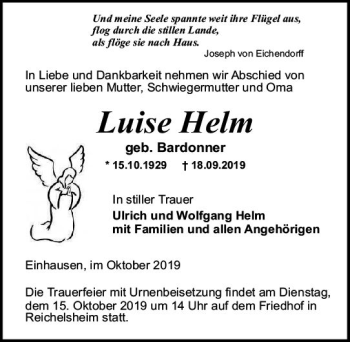 Traueranzeige von Luise Helm von vrm-trauer