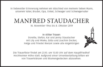 Traueranzeige von Manfred Staudacher von vrm-trauer