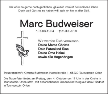 Traueranzeige von Marc Budweiser von vrm-trauer