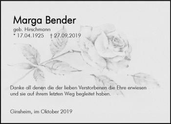 Traueranzeige von Marga Bender von vrm-trauer