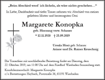 Traueranzeige von Margarete Konopka von vrm-trauer