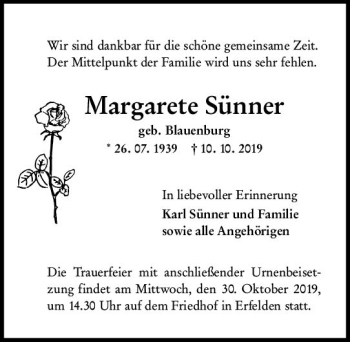 Traueranzeige von Margarete Sünner von vrm-trauer