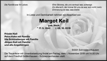 Traueranzeige von Margot Keil von vrm-trauer