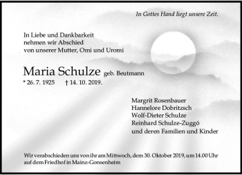Traueranzeige von Maria Schulze von vrm-trauer