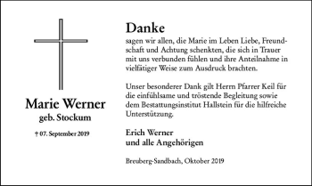 Traueranzeige von Marie Werner von vrm-trauer
