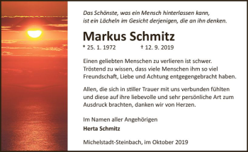 Traueranzeige von Markus Schmitz von vrm-trauer