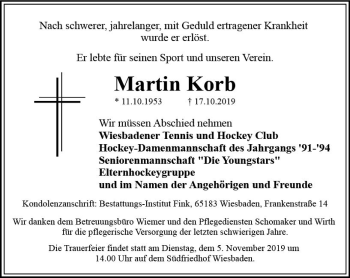 Traueranzeige von Martin Korb von vrm-trauer