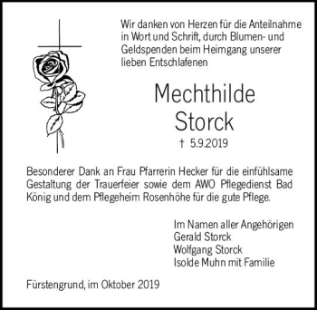 Traueranzeige von Mechthilde Storck von vrm-trauer
