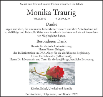 Traueranzeige von Monika Traurig von vrm-trauer