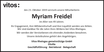 Traueranzeige von Myriam Freidel von vrm-trauer