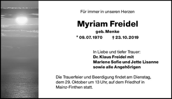 Traueranzeige von Myriam Freidel von vrm-trauer