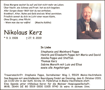 Traueranzeige von Nikolaus Kerz von vrm-trauer