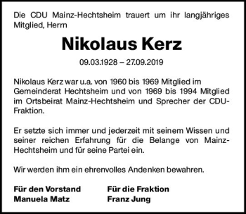 Traueranzeige von Nikolaus Kerz von vrm-trauer