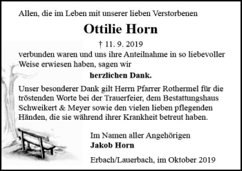 Traueranzeige von Ottilie Horn von vrm-trauer