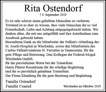 Traueranzeige von Rita Ostendorf von vrm-trauer