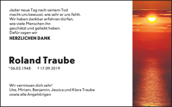 Traueranzeige von Roland Traube von vrm-trauer