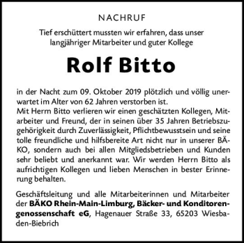 Traueranzeige von Rolf Bitto von vrm-trauer