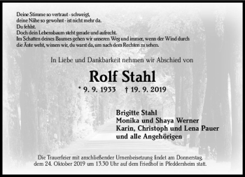 Traueranzeige von Rolf Stahl von vrm-trauer