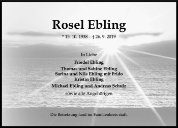 Traueranzeige von Rosel Ebling von vrm-trauer