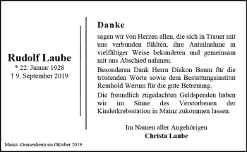 Traueranzeige von Rudolf Laube von vrm-trauer