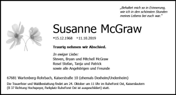 Traueranzeige von Susanne McGraw von vrm-trauer