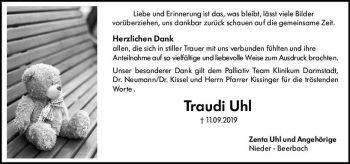 Traueranzeige von Traudi Uhl von vrm-trauer