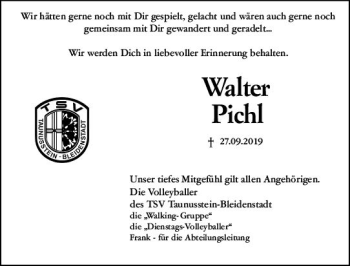 Traueranzeige von Walter Pichl von vrm-trauer